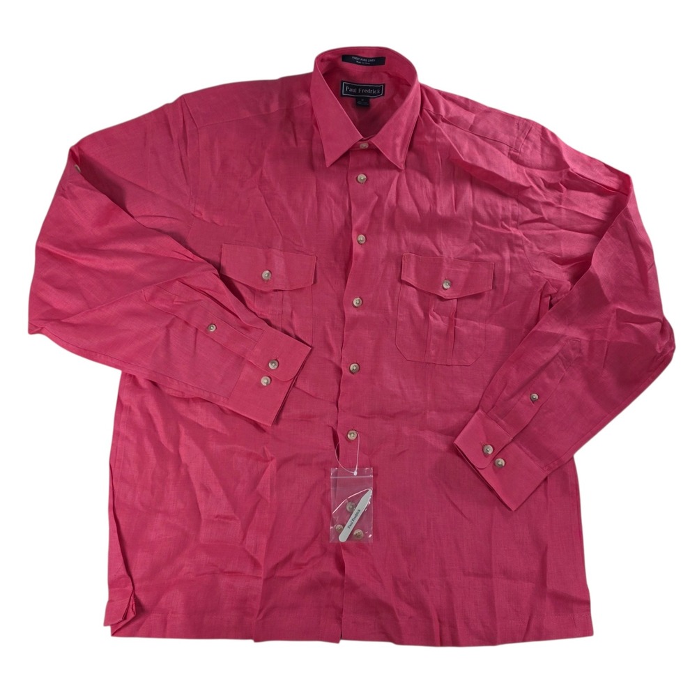 Paul Fredrick 100%‎ Linen Safari Pink Button Up Shirt Pink Medium Mens Coastal
